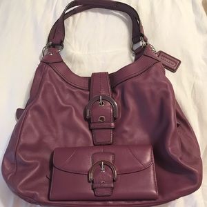 Dark purple leather Coach purse & matching wallet